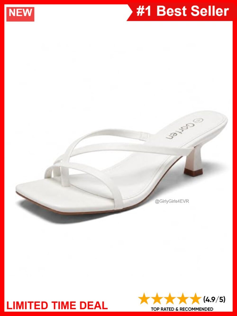 Kitten Heel Sandals Square Toe Strappy Flip Flop Heels Faux Leather